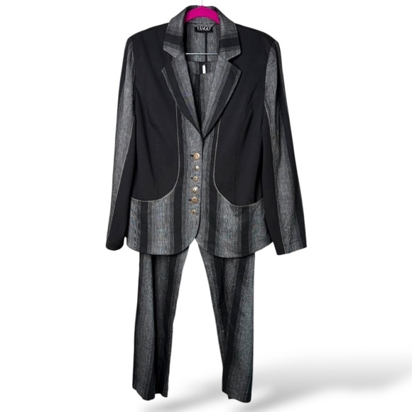 TUZZI Linen Blend 2 Pc Pantsuit Shoulder Pads Stretch Inserts Sz 12-14 - Picture 3 of 16